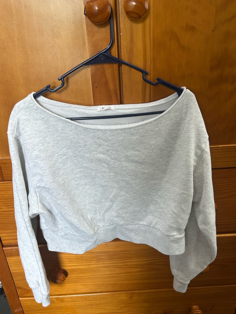Women's Garage Light Gray Cropped Sweatshirt - off the shoulder